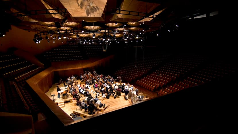 Concert hall stage with professional lighting ready for performance